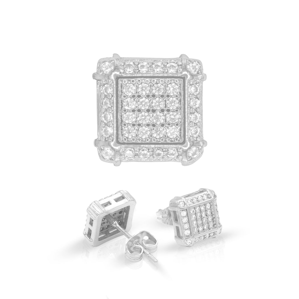 Square 10 Cubic Zirconia Earrings 14K Gold Filled Silver Hip Hop Studs Jewelry Women Men