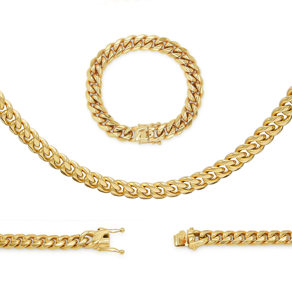 Cuban Link 14K Gold Plated Necklace 30" Bracelet 8.5" Set For Men