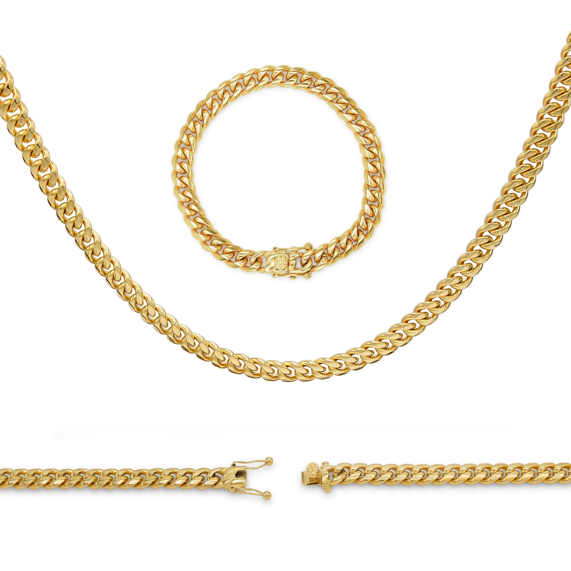 Cuban Link 14K Gold Plated Necklace 30" Bracelet 8.5" Set For Men
