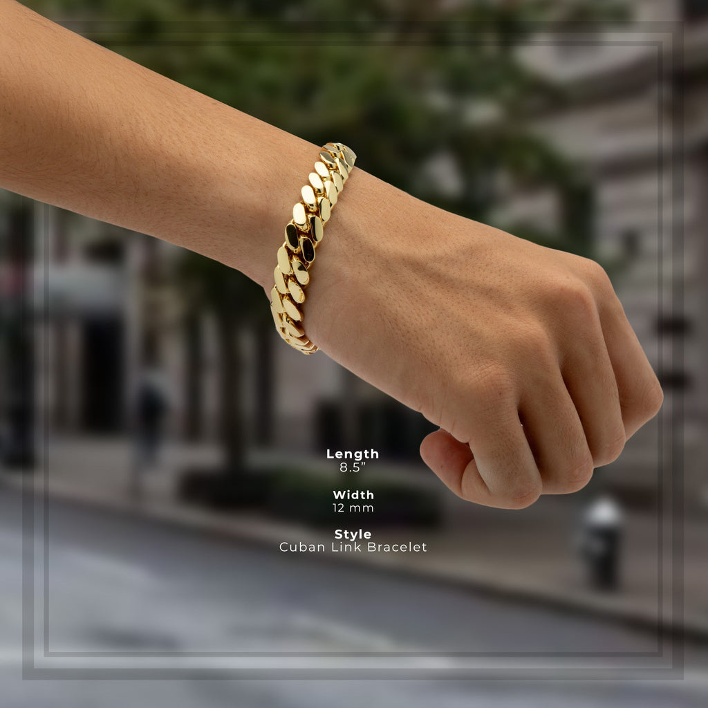 Miami Cuban Link Chain Bracelet 14K Gold Premium Plated 10-24mm Men Jewelry 8.5 inch