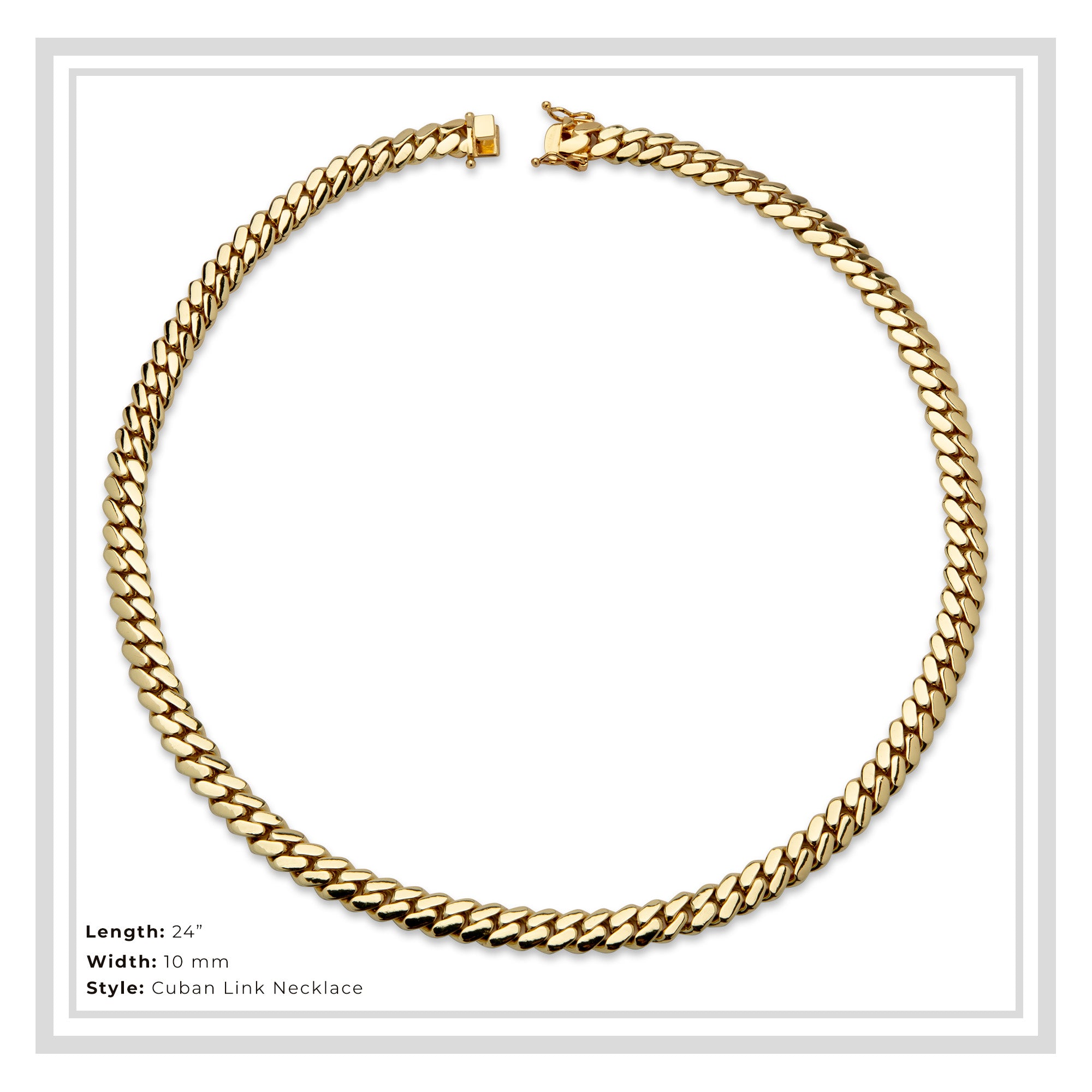 Miami Cuban Link Chain Necklace 14K Gold Premium Plated 10-24 mm Men Jewelry 24 inch