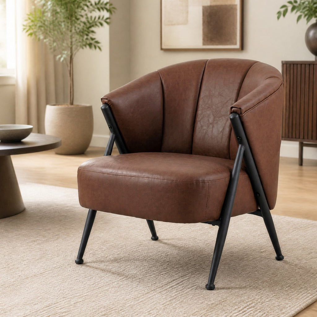 Mid Century Accent Chair with Curved Backrest - Brown