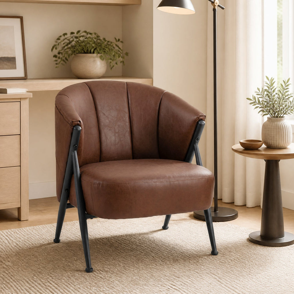 Mid Century Accent Chair with Curved Backrest - Brown