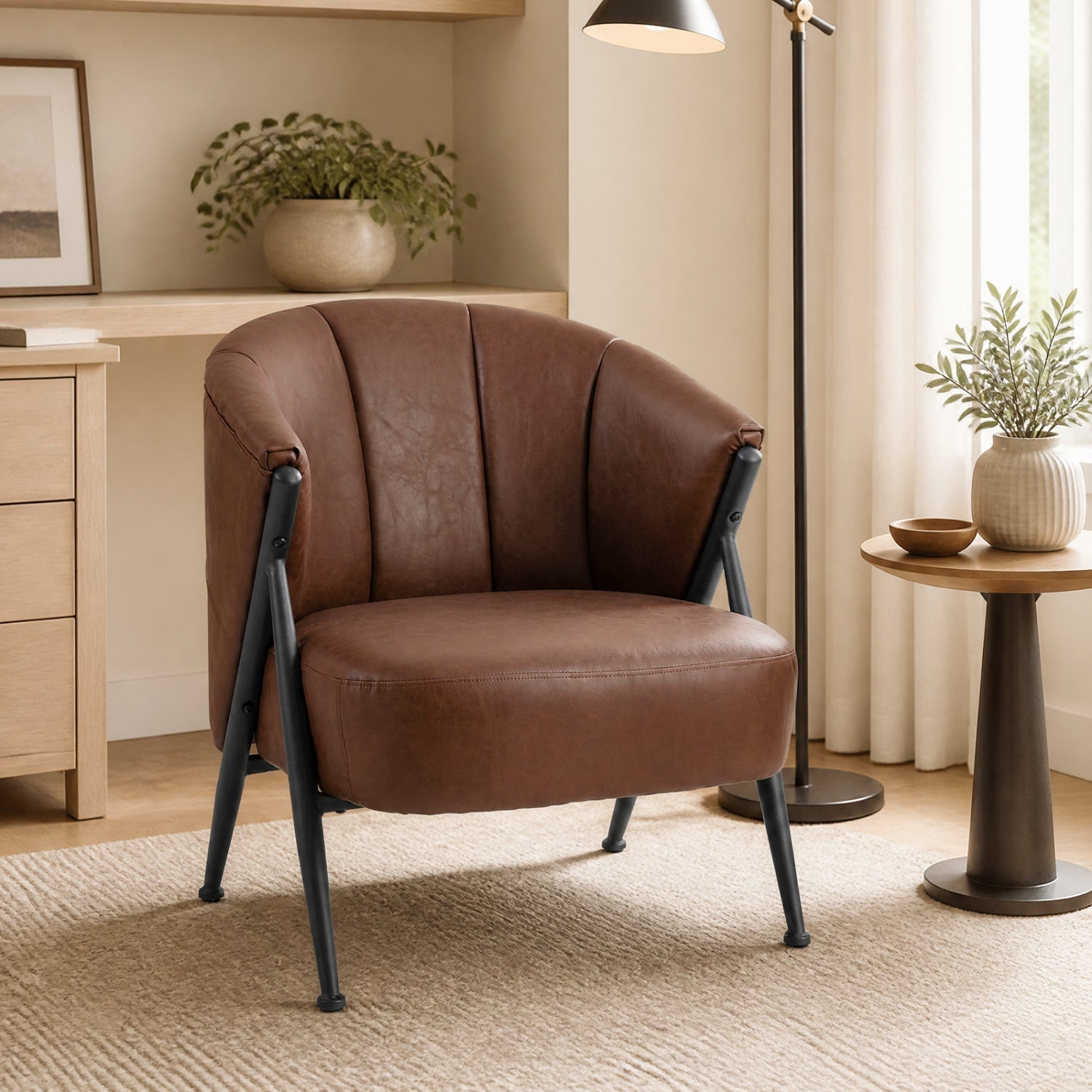 Mid Century Accent Chair with Curved Backrest - Brown