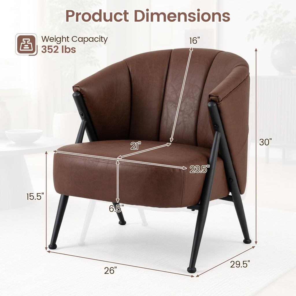 Mid Century Accent Chair with Curved Backrest - Brown