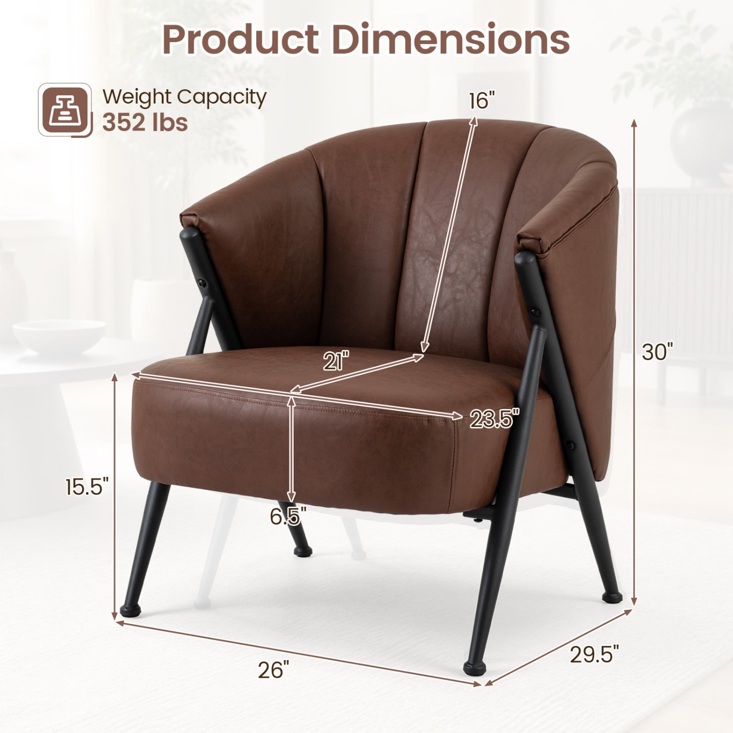 Mid Century Accent Chair with Curved Backrest - Brown
