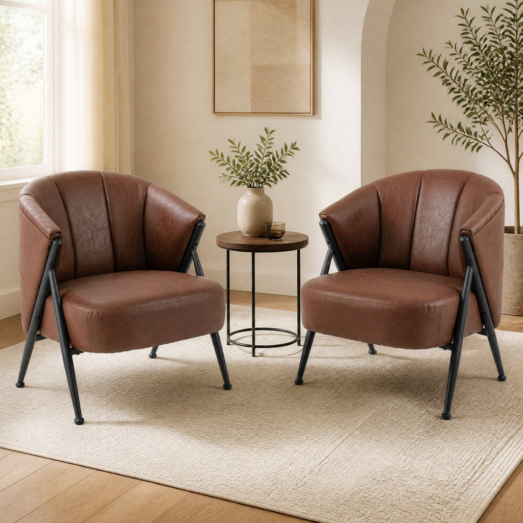 Mid Century Accent Chair with Curved Backrest - Brown