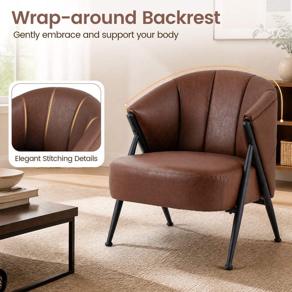 Mid Century Accent Chair with Curved Backrest - Brown