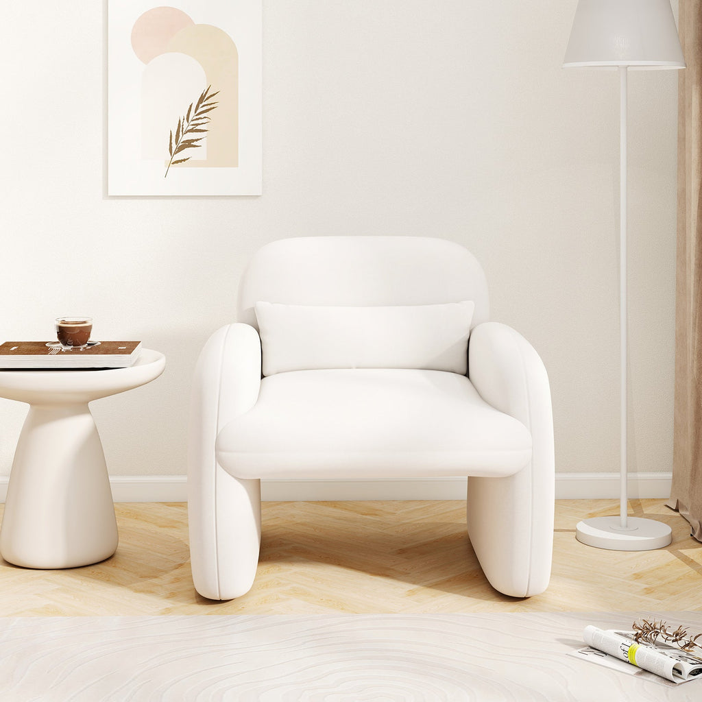 Modern Accent Chair with Waist Pillow and Armrests for Living Room Bedroom-Beige