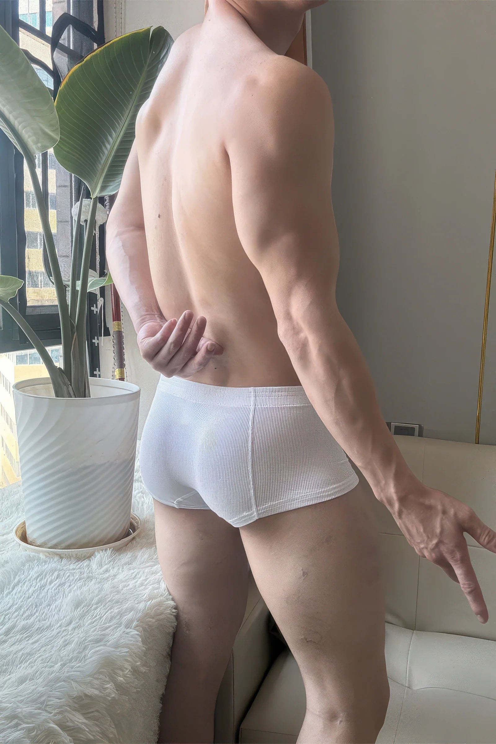 Men's Ribbed Boxer Briefs - Breathable  Solid Color Underwear Set
