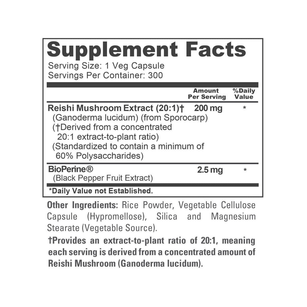 NusaPure Reishi Mushroom, Non-GMO, Vegan, 200mg, 300 Veg Capsules - 300 Servings
