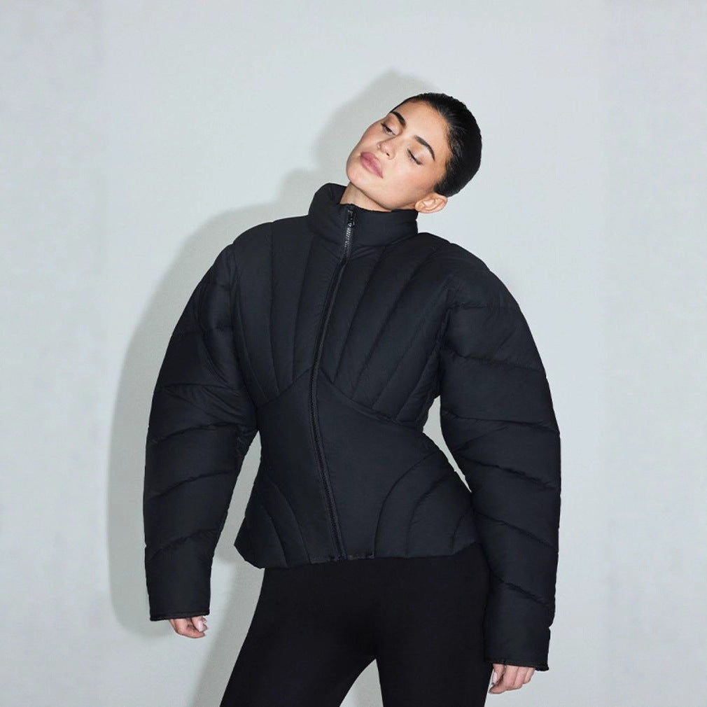 Women's Waist Winter Stand Collar Warm Zipper Coats