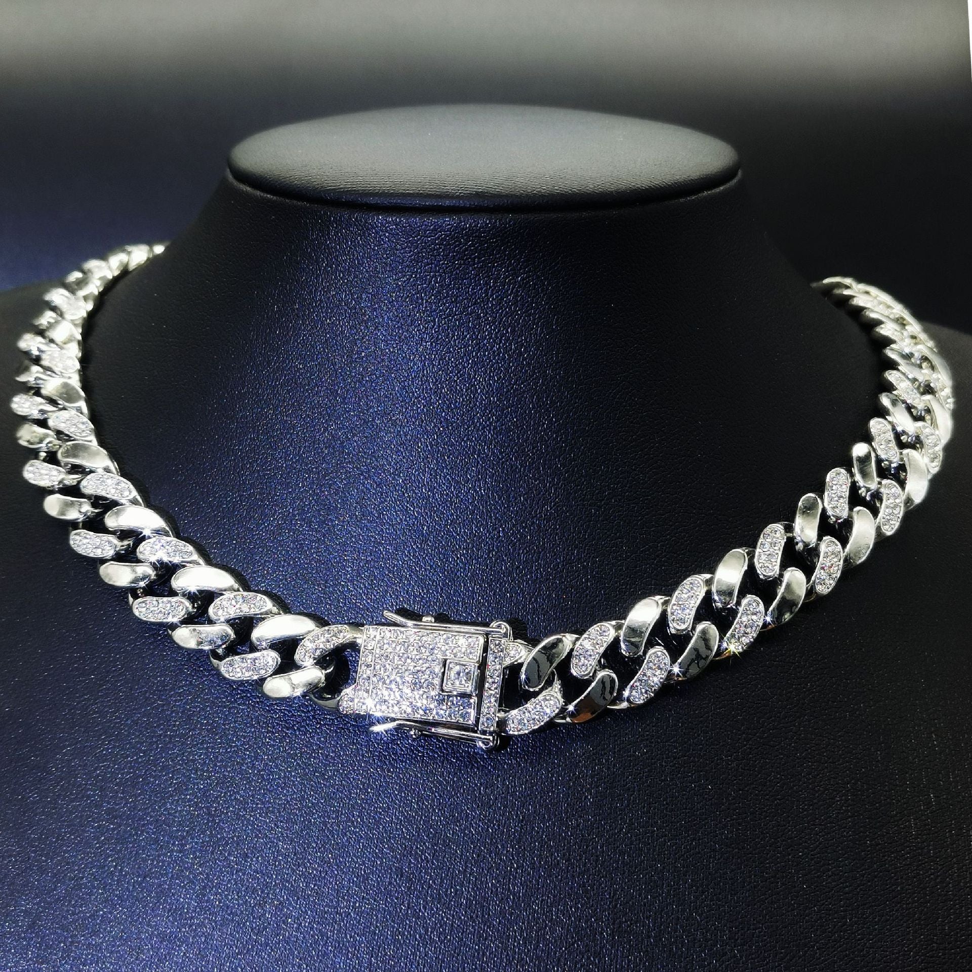 Women's & Men's Hipster Cuban Link Chain Diamond Interval Necklaces