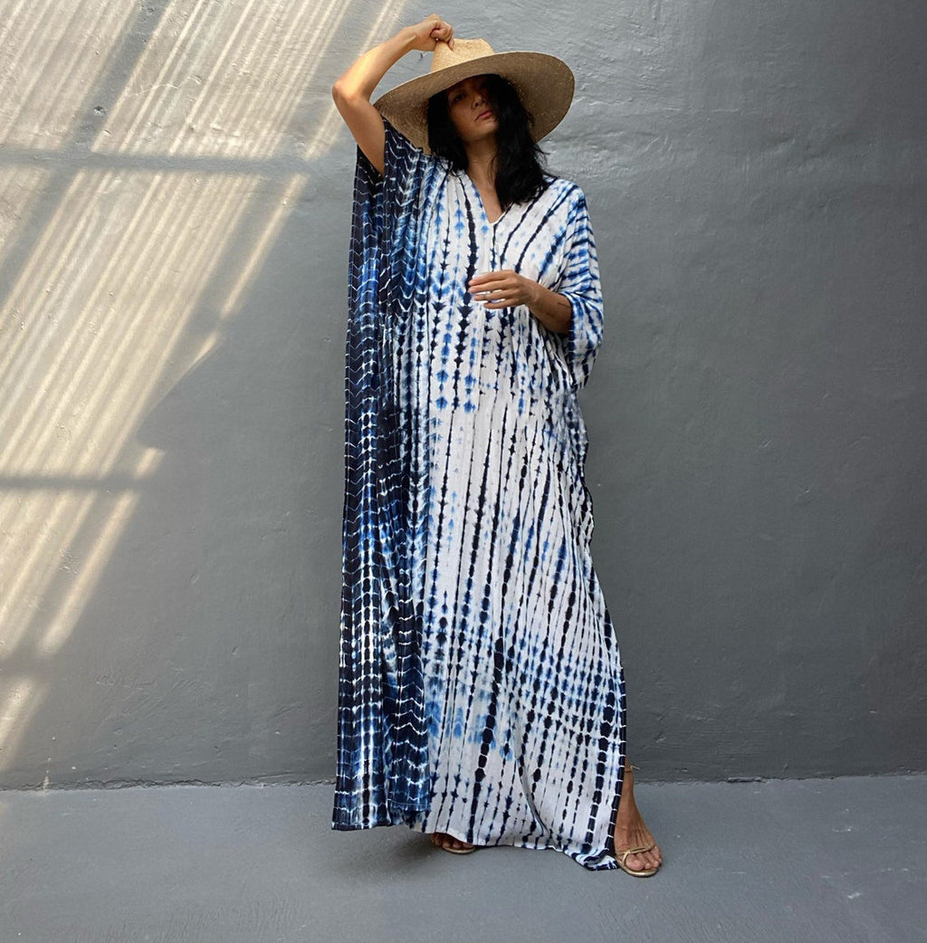 Cotton Ombre Beach Robe ¨C Loose Striped Bikini Cover-Up Dress, Vacation Maxi Kimono