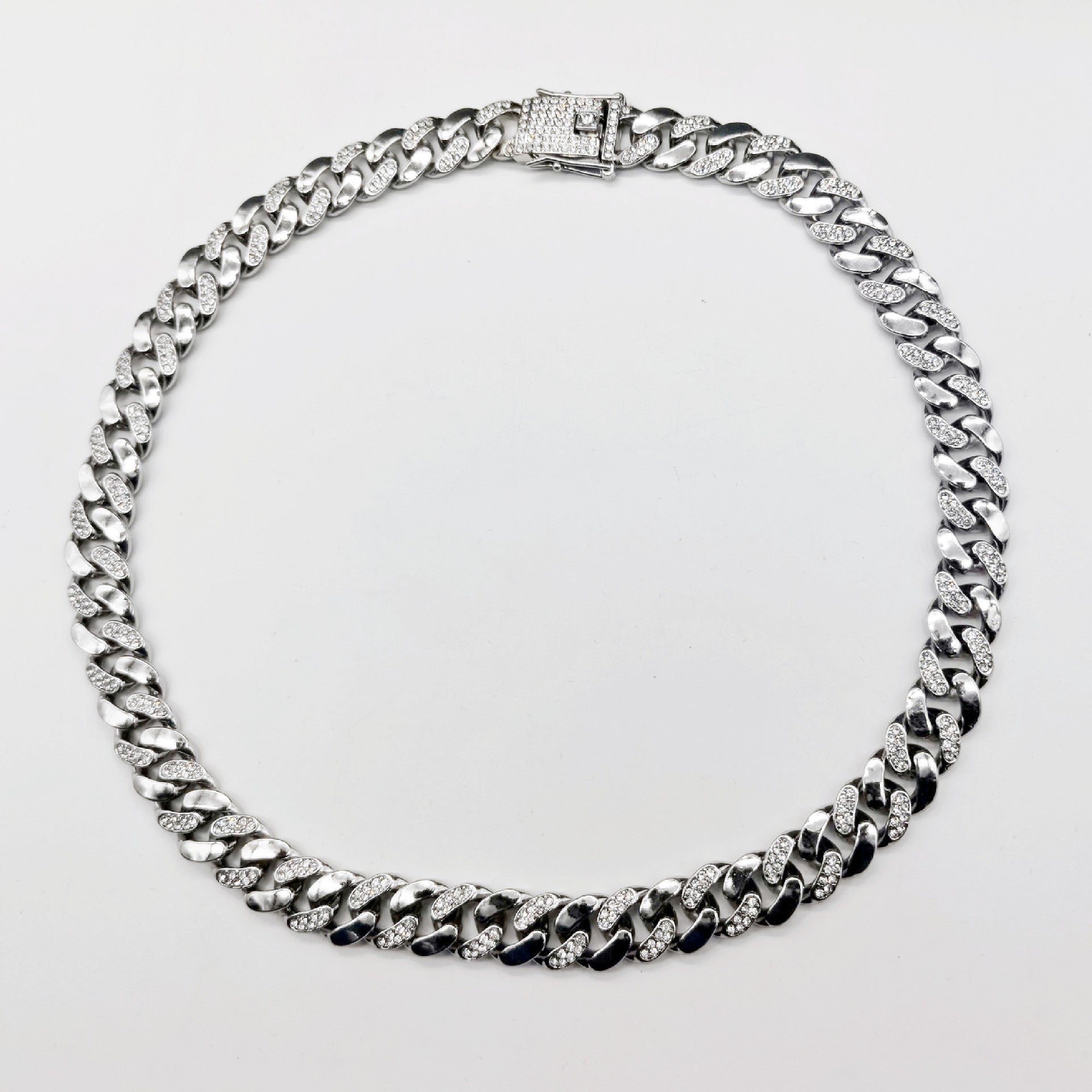 Women's & Men's Hipster Cuban Link Chain Diamond Interval Necklaces