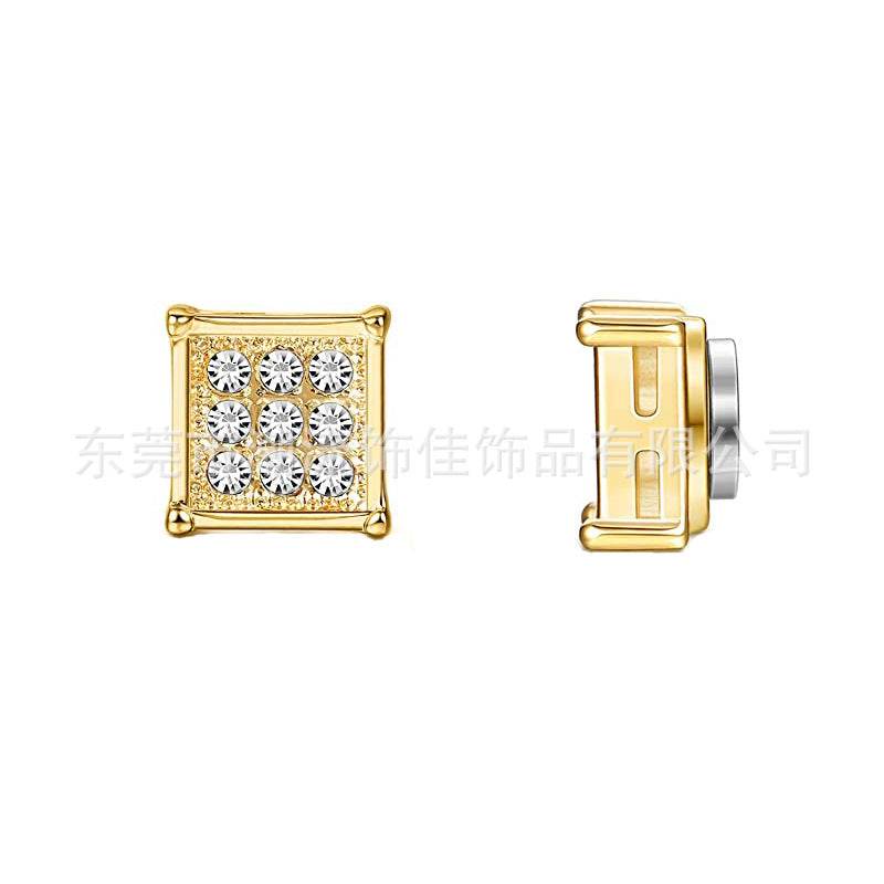 Stainless Steel Magnetic Iced Out CZ Square Stud Earrings for Men Women,  9 Mini Cubic Zirconia Inlaid Magnetic Earrings Non-Piercing Clip On Stud Earring