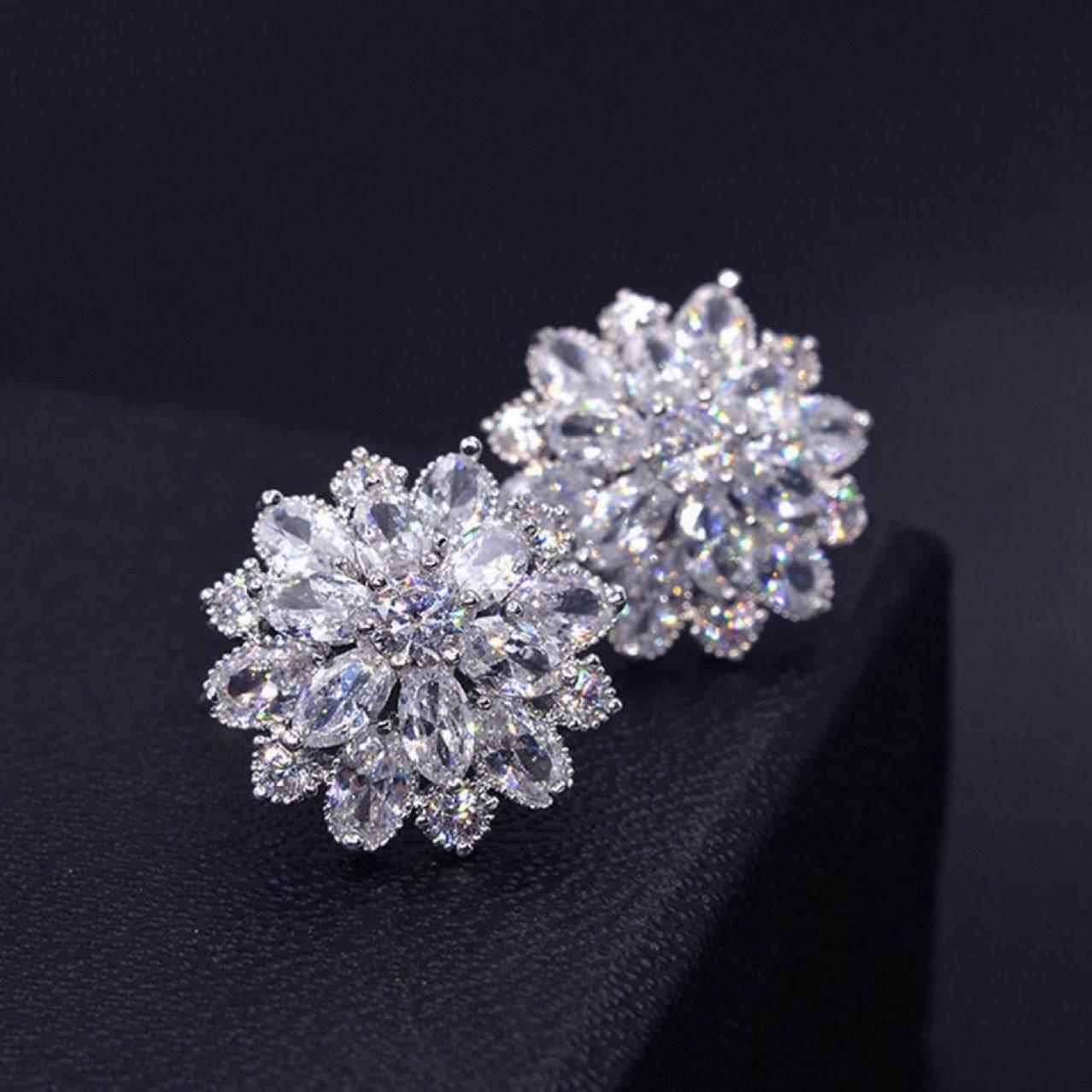 S925 Ice Flower 5A Zircon Stud Earrings, Sterling Silver Jewelry for Women
