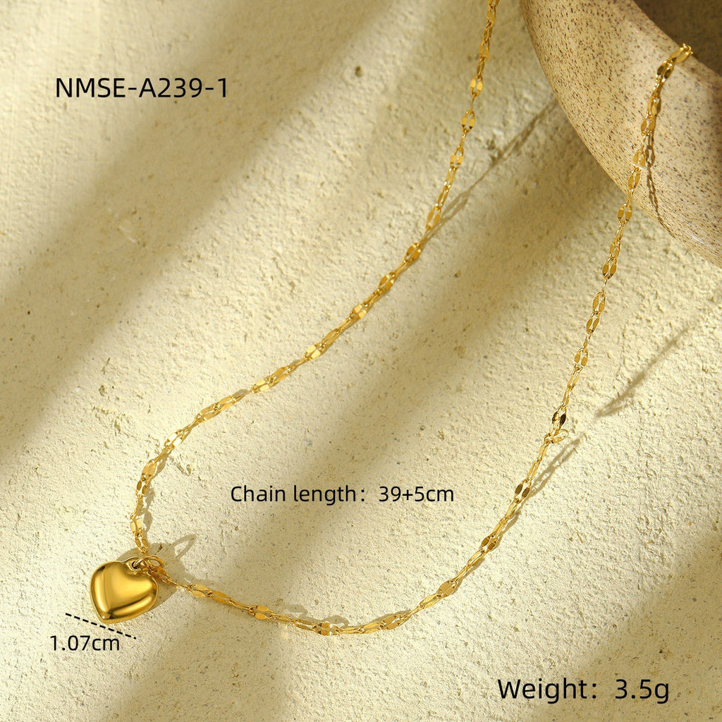 Valentine Day Love Stainless Steel Necklace Light Luxury High Grade Titanium Steel Peach Heart Clavicle Chain Sold Jewelry