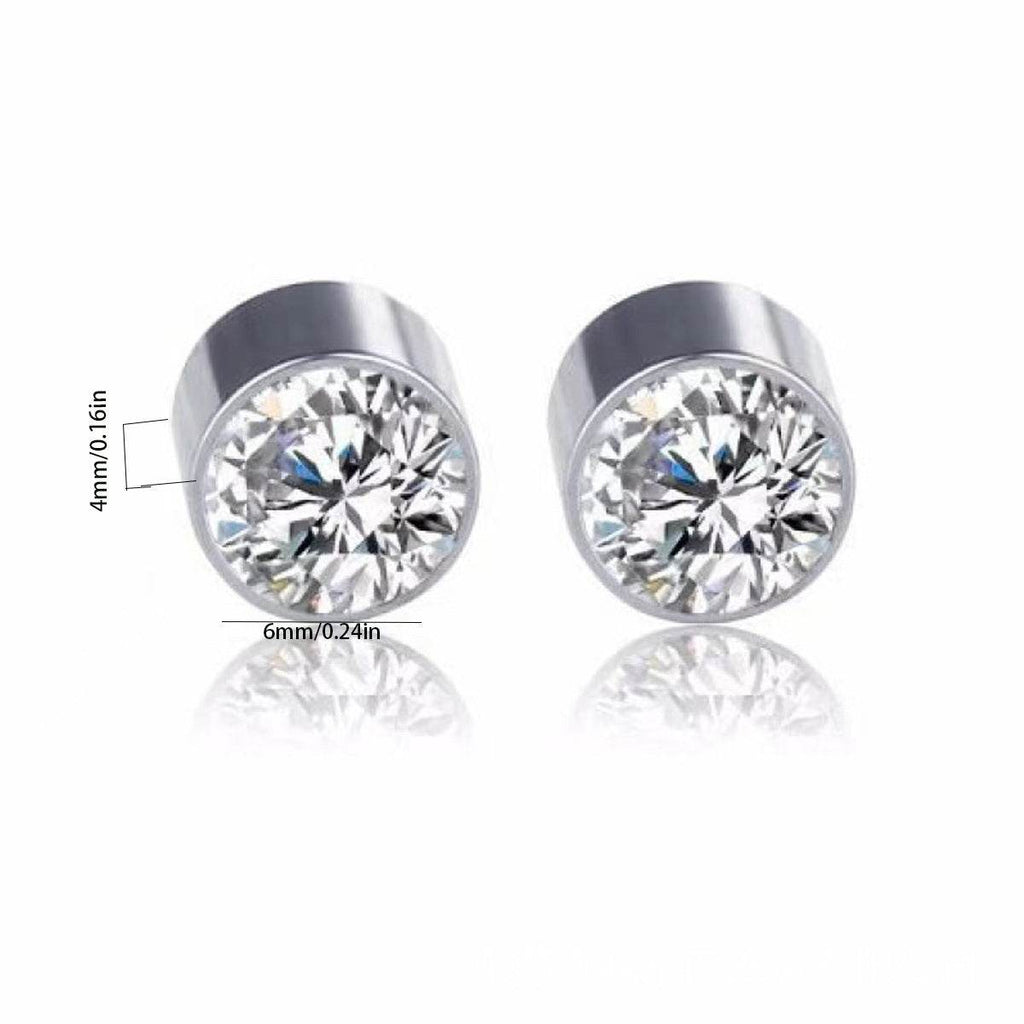 Multicolor Stainless Steel Magnetic Round Stud Earrings for Men Women, 6mm Round CZ Inlaid Magnetic Earrings Non-Piercing Clip On Stud Earring