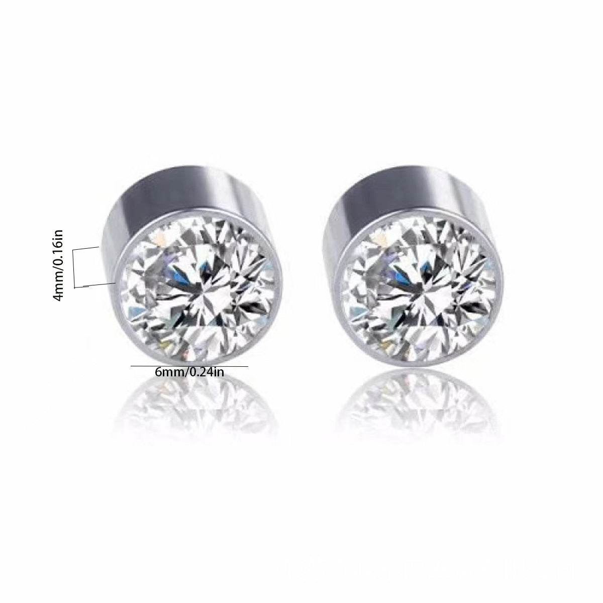 Multicolor Stainless Steel Magnetic Round Stud Earrings for Men Women, 6mm Round CZ Inlaid Magnetic Earrings Non-Piercing Clip On Stud Earring