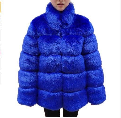 Women's Imitation Fur Fox Horizontal Stitching Artificial Coats