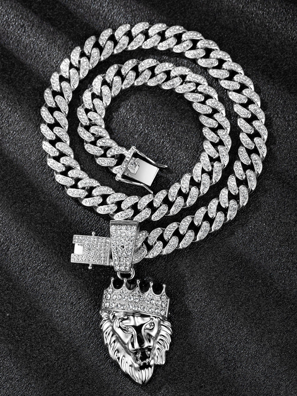 Men's Long Cuban Link Chain Crown Lion's Head Necklaces