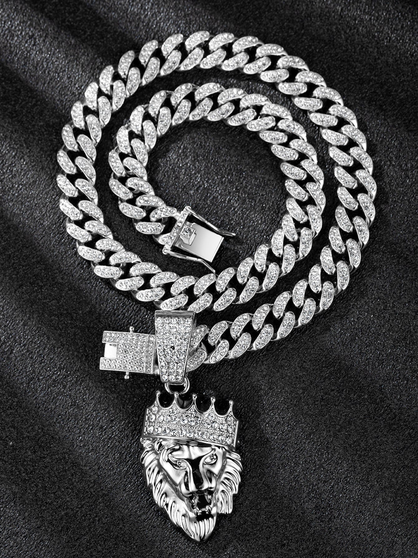 Men's Long Cuban Link Chain Crown Lion's Head Necklaces