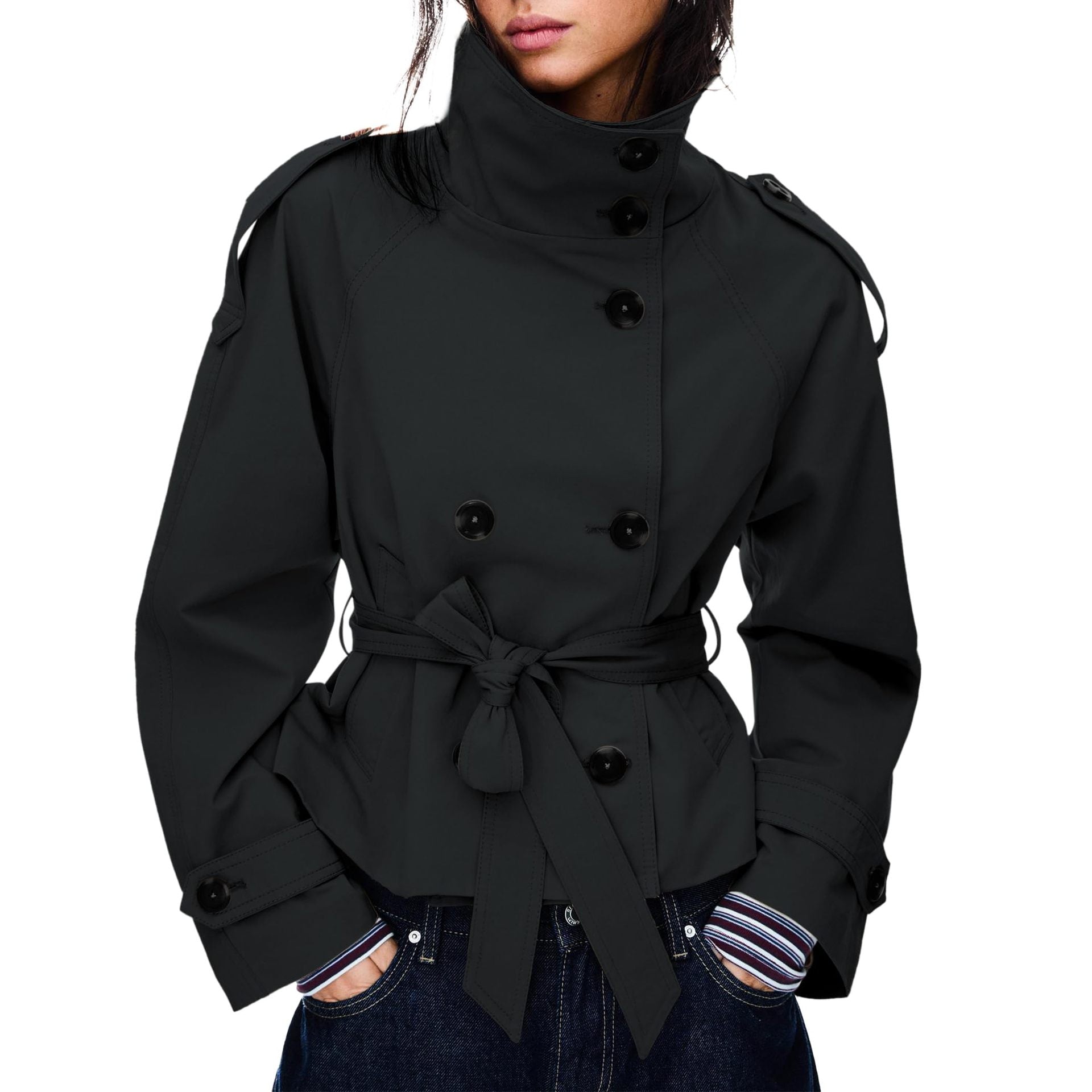 Women's Temperament Commute Stand Collar Double Breasted Coats