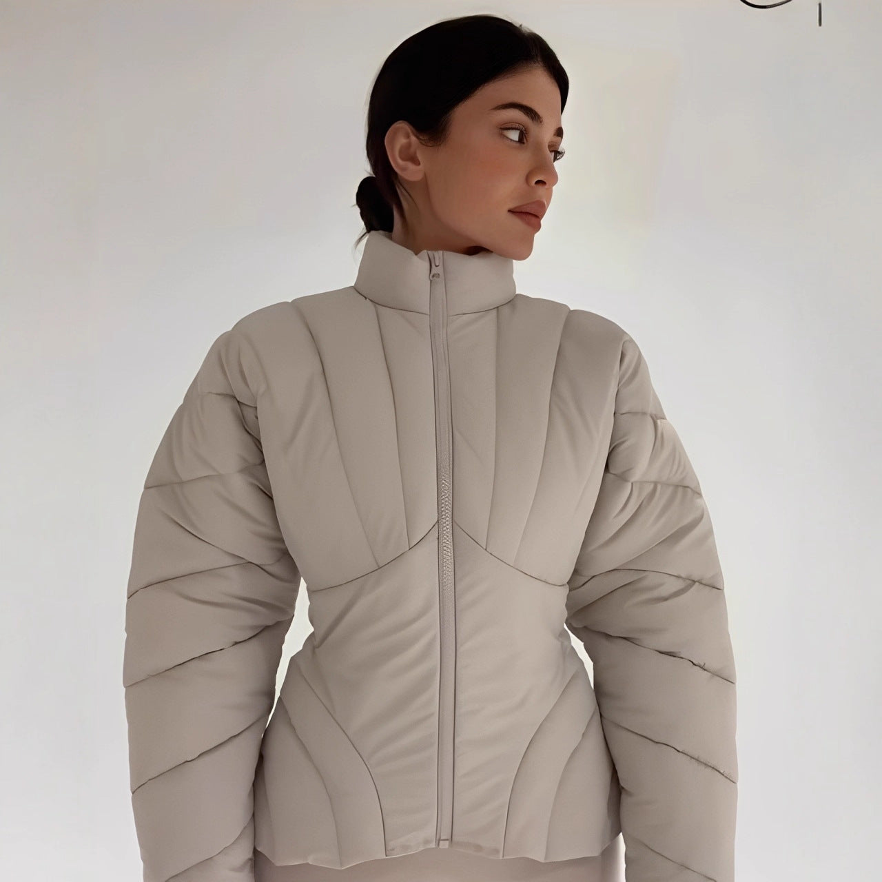 Women's Waist Winter Stand Collar Warm Zipper Coats