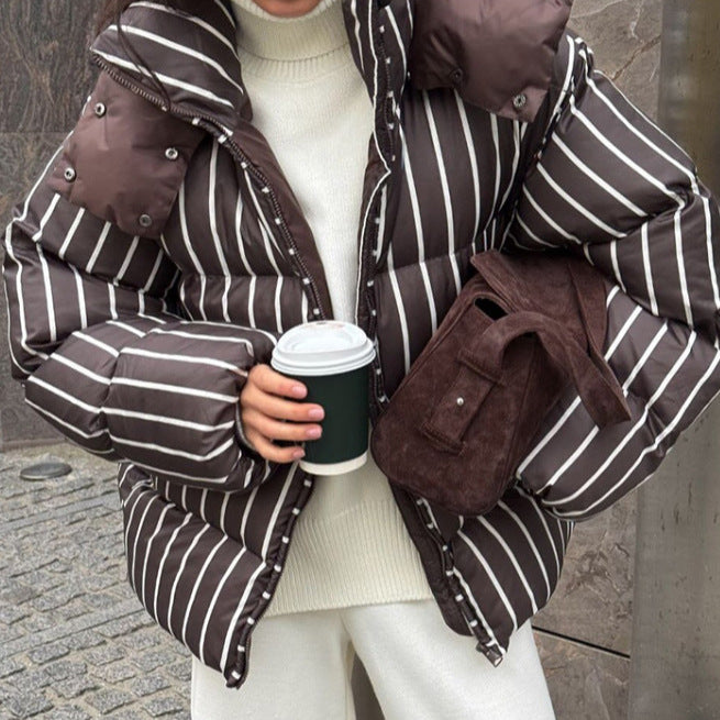 Fashion City Autumn Casual Striped Hoodie Coats