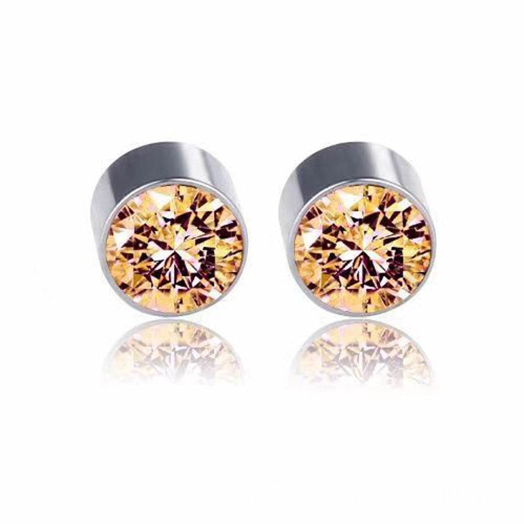 Multicolor Stainless Steel Magnetic Round Stud Earrings for Men Women, 6mm Round CZ Inlaid Magnetic Earrings Non-Piercing Clip On Stud Earring