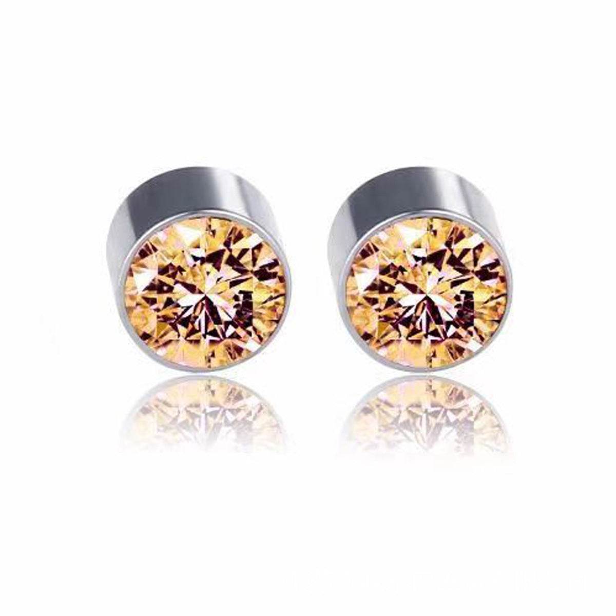 Multicolor Stainless Steel Magnetic Round Stud Earrings for Men Women, 6mm Round CZ Inlaid Magnetic Earrings Non-Piercing Clip On Stud Earring