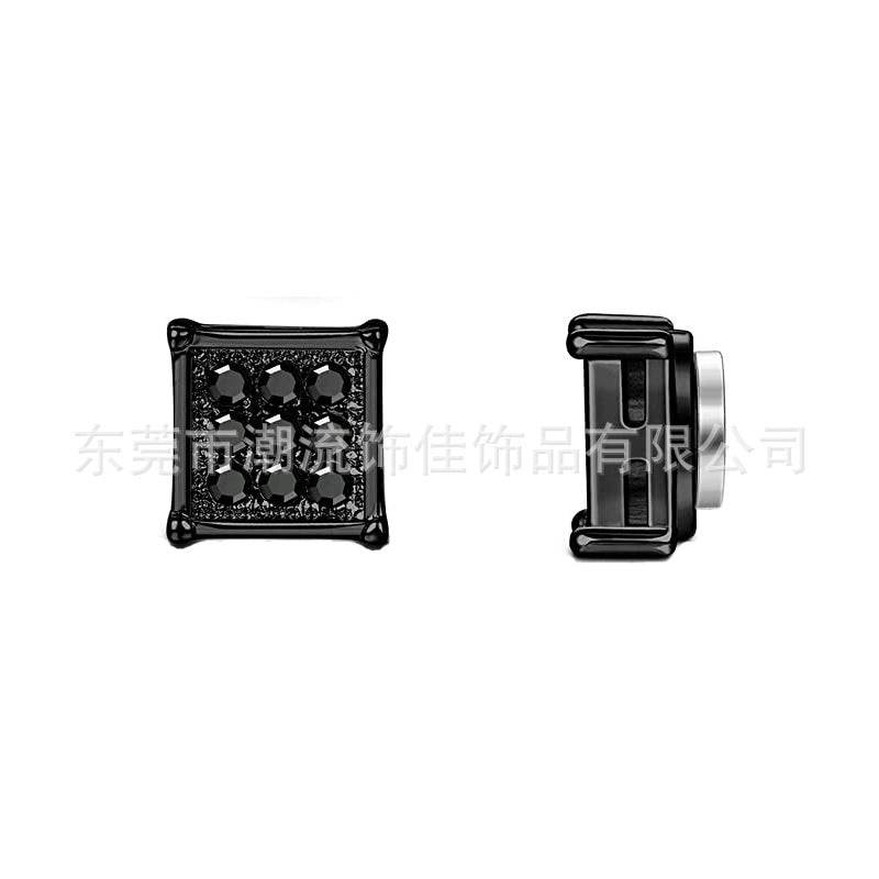 Stainless Steel Magnetic Iced Out CZ Square Stud Earrings for Men Women,  9 Mini Cubic Zirconia Inlaid Magnetic Earrings Non-Piercing Clip On Stud Earring