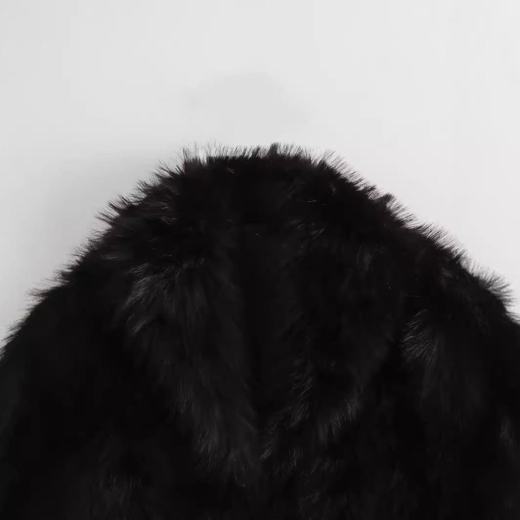 Women's Stylish Artificial Fur Effect Lapel Coats