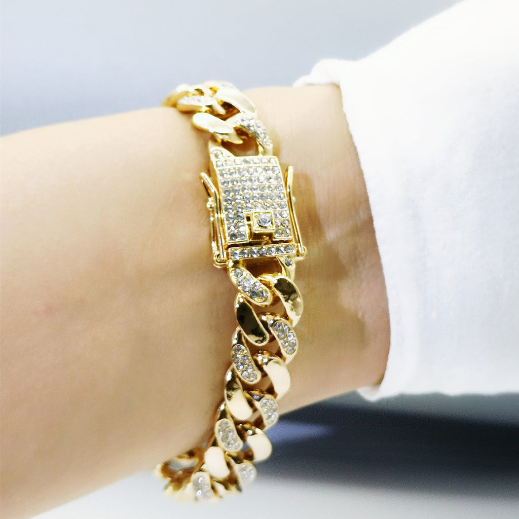 Women's & Men's Hipster Cuban Link Chain Diamond Interval Necklaces