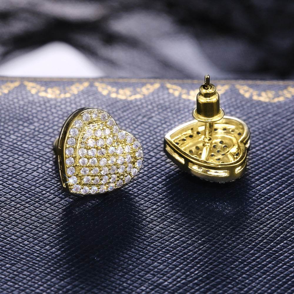 Dainty Iced Out CZ Heart Stud Earrings, Micro-Pavé Love Studs for Women Gifts | Cubic Zirconia