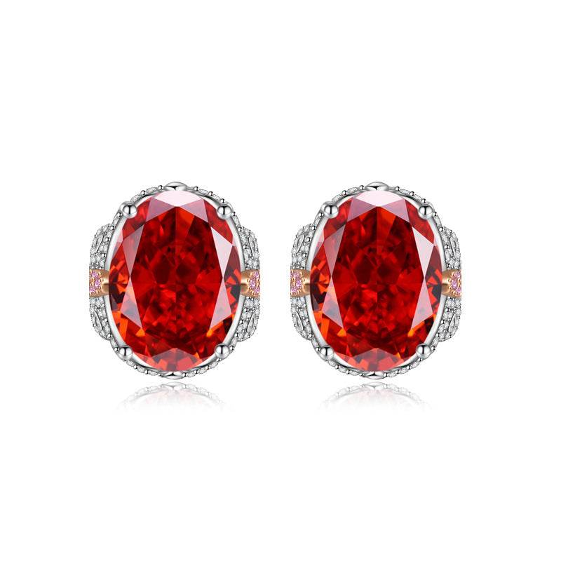 Multicolor Ice Flower Cut Oval CZ Stud Earrings, 7*9mm 8A Cubic Zirconia, S925 Silver Needle, Two-Tone Pave CZ Halo, Dainty Luxe