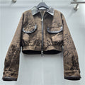 Women's Autumn Personality Leopard Splicing Leather Temperament Coats