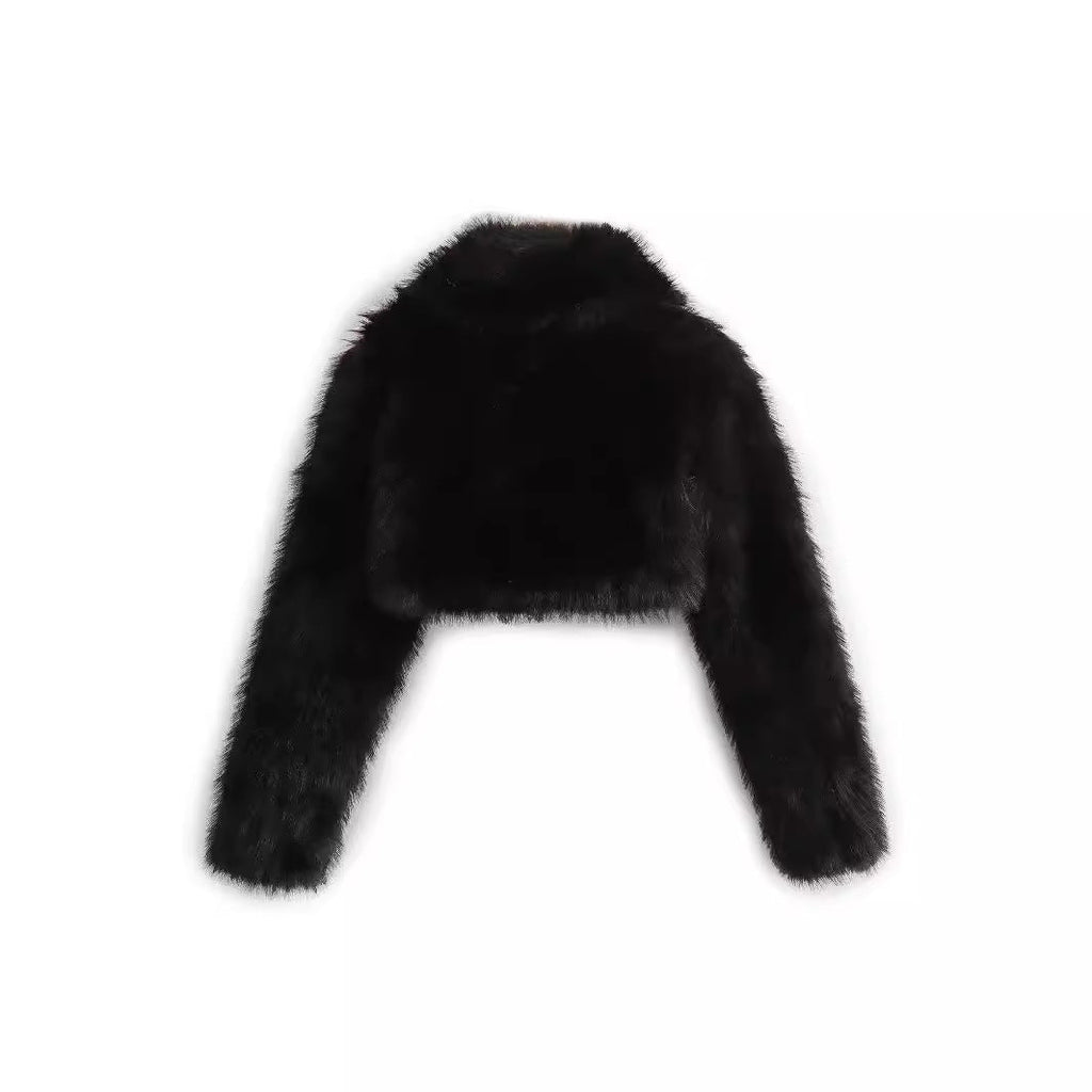 Women's Stylish Artificial Fur Effect Lapel Coats