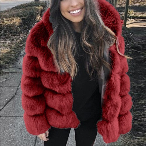 Women's Imitation Fur Fox Horizontal Stitching Artificial Coats