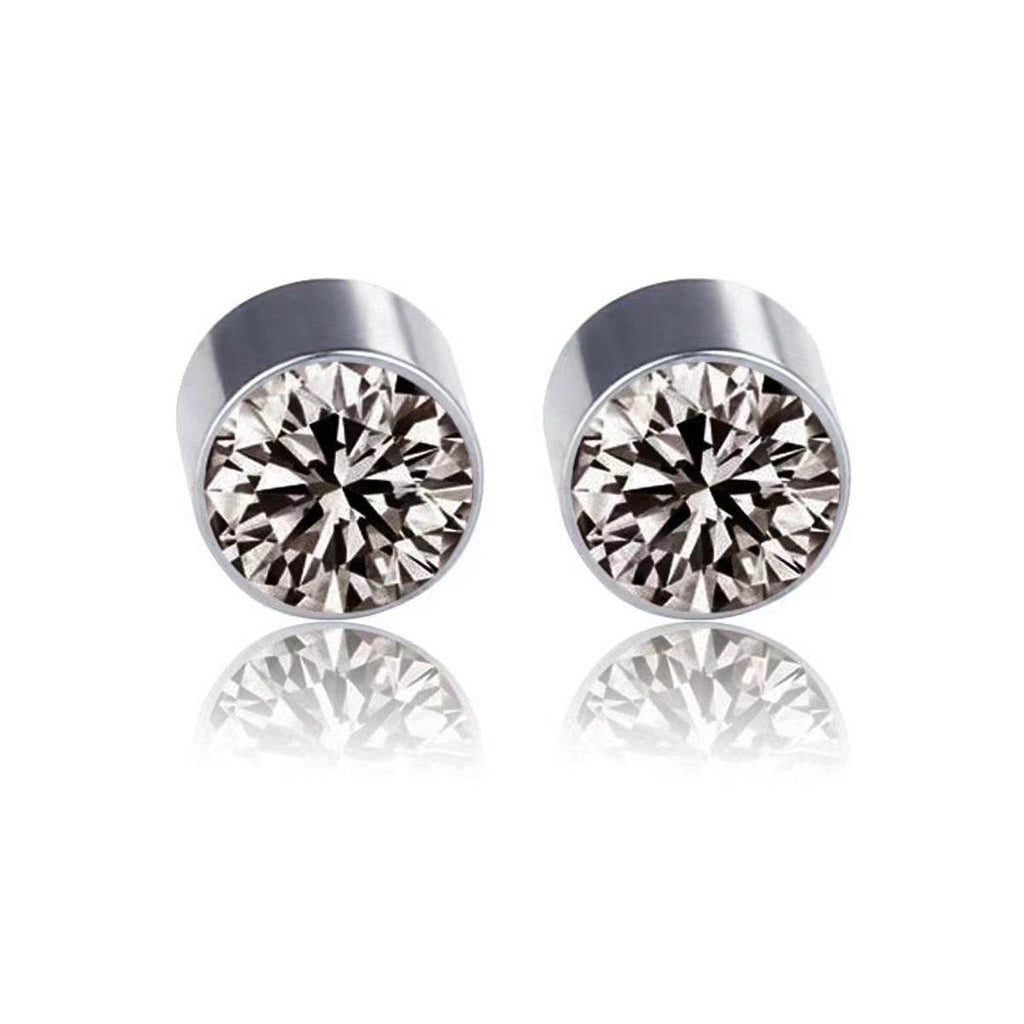 Multicolor Stainless Steel Magnetic Round Stud Earrings for Men Women, 6mm Round CZ Inlaid Magnetic Earrings Non-Piercing Clip On Stud Earring