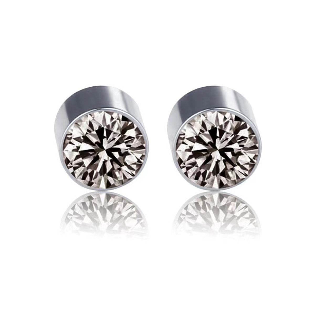 Multicolor Stainless Steel Magnetic Round Stud Earrings for Men Women, 6mm Round CZ Inlaid Magnetic Earrings Non-Piercing Clip On Stud Earring