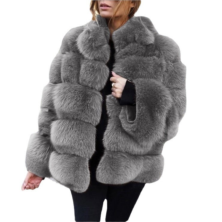 Women's Imitation Fur Fox Horizontal Stitching Artificial Coats
