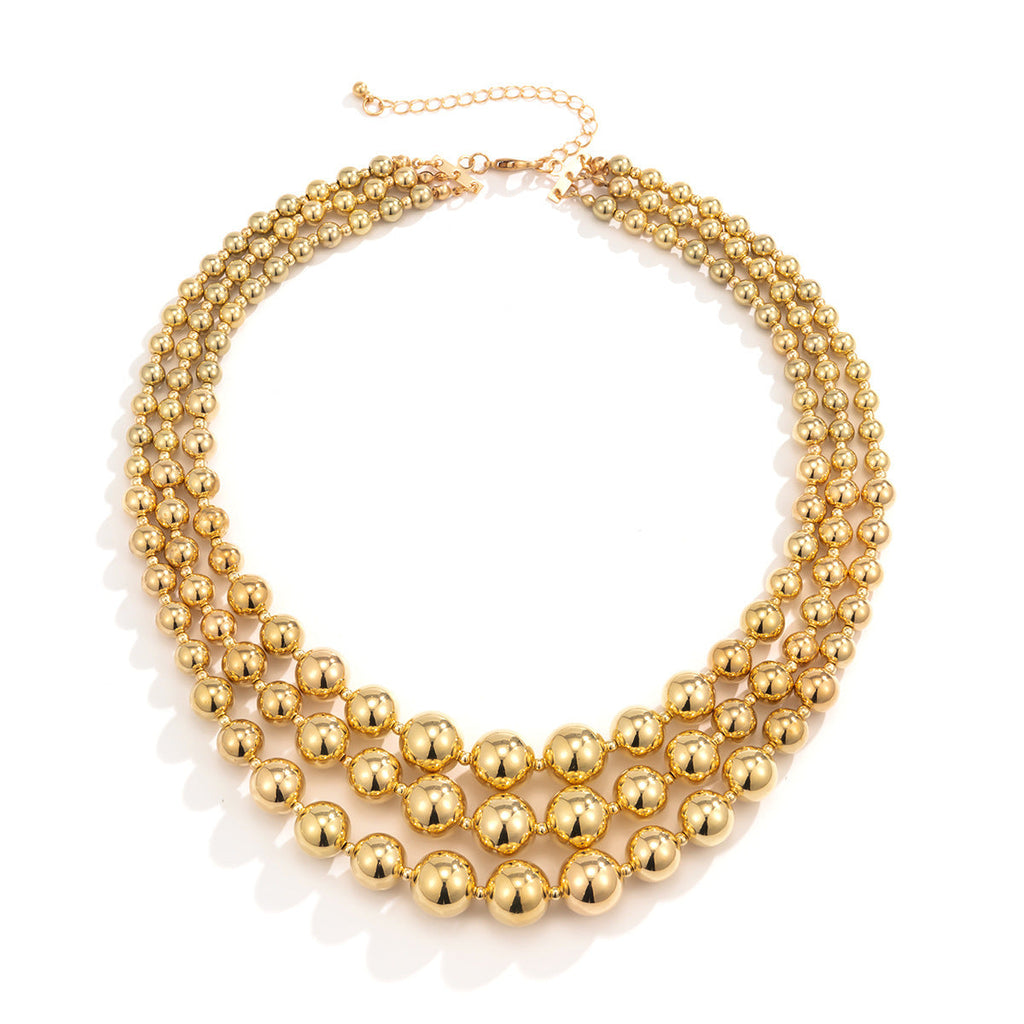 Multi Layer Geometric Gold Bead Necklace Bracelets Earring Set