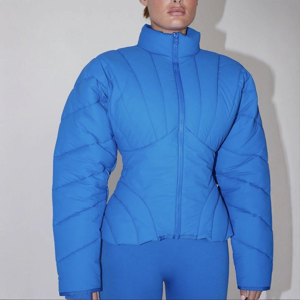 Women's Waist Winter Stand Collar Warm Zipper Coats