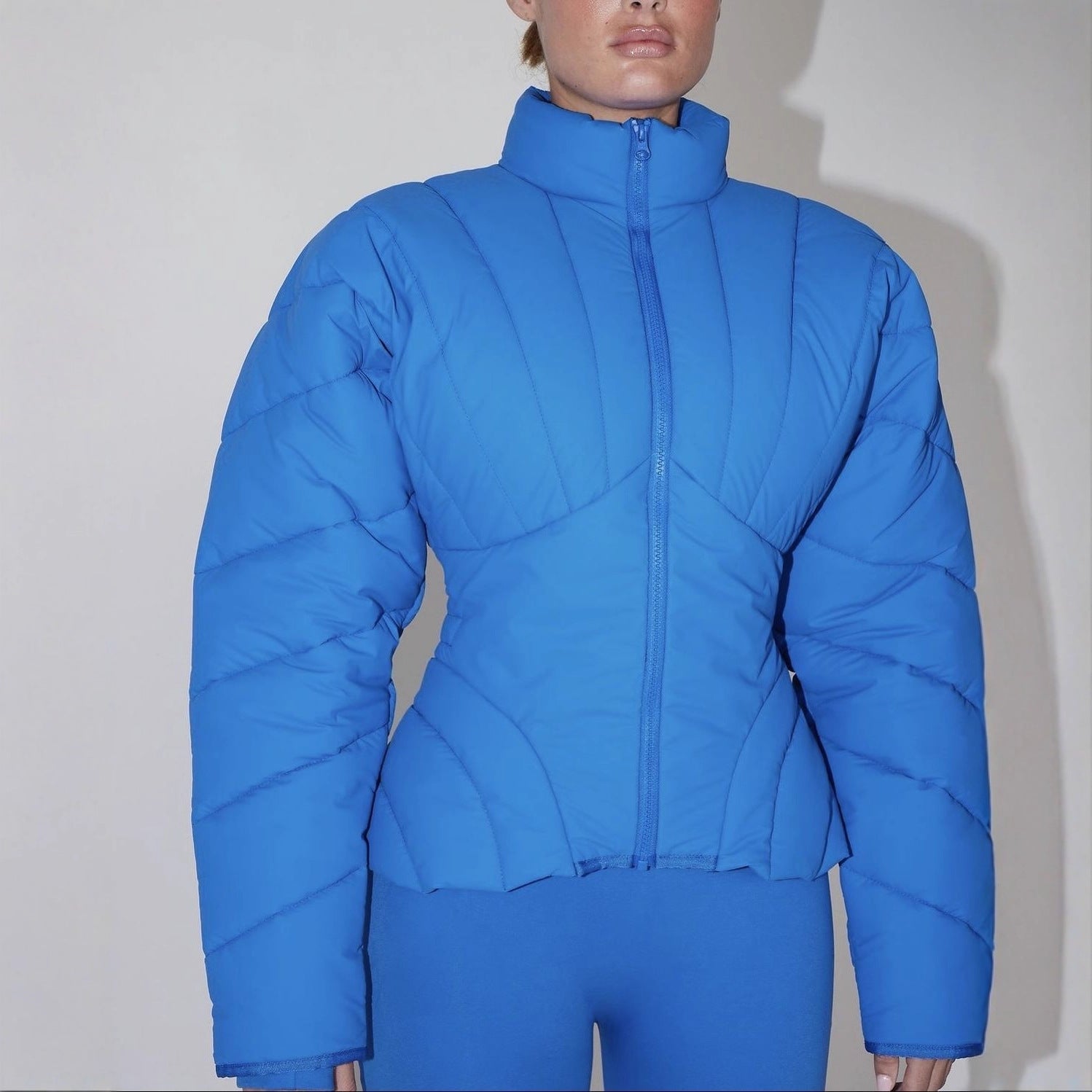 Women's Waist Winter Stand Collar Warm Zipper Coats