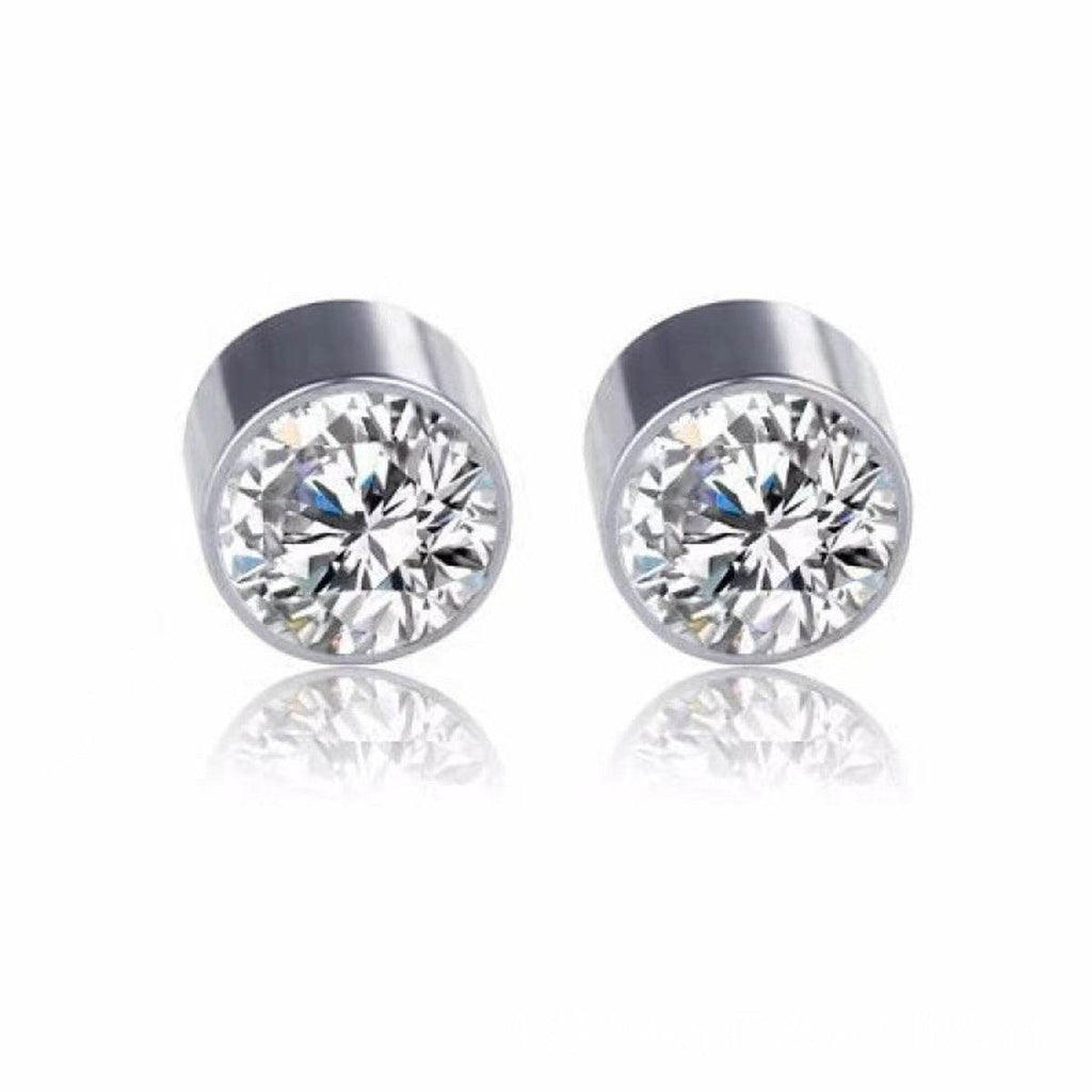 Multicolor Stainless Steel Magnetic Round Stud Earrings for Men Women, 6mm Round CZ Inlaid Magnetic Earrings Non-Piercing Clip On Stud Earring