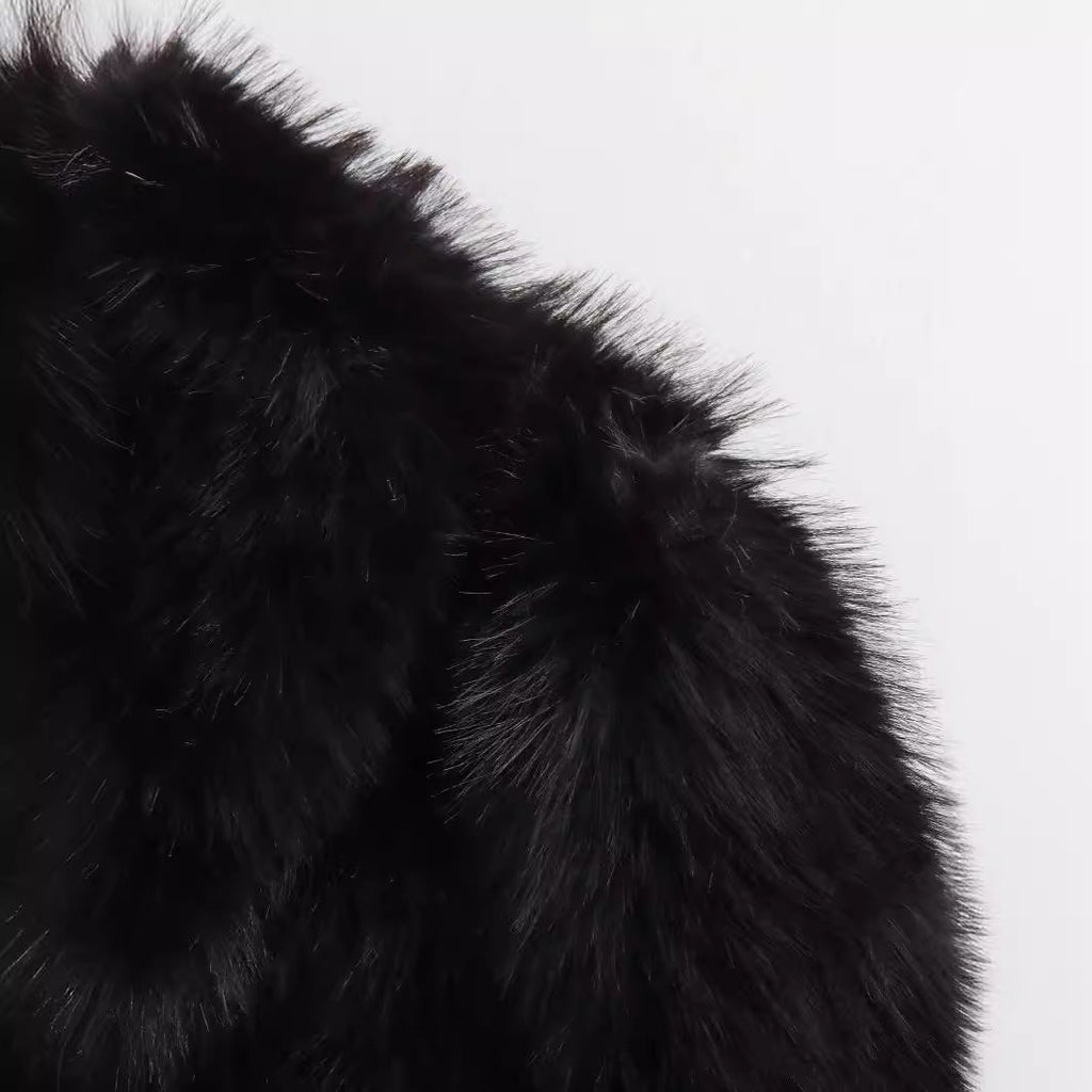 Women's Stylish Artificial Fur Effect Lapel Coats