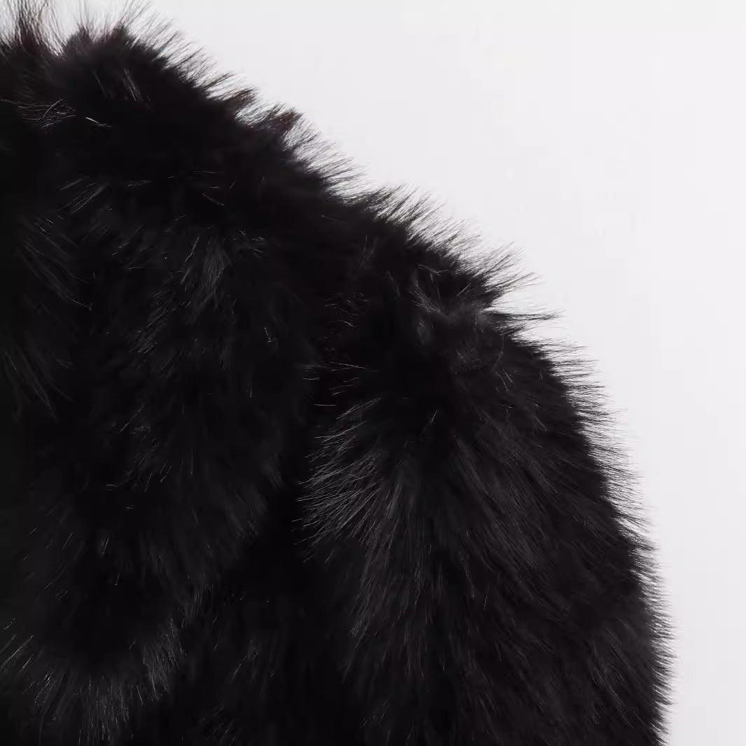 Women's Stylish Artificial Fur Effect Lapel Coats