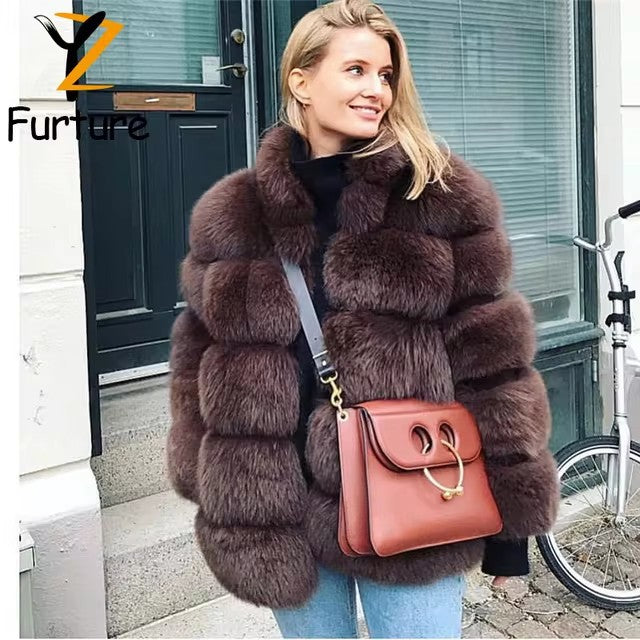 Women's Imitation Fur Fox Horizontal Stitching Artificial Coats